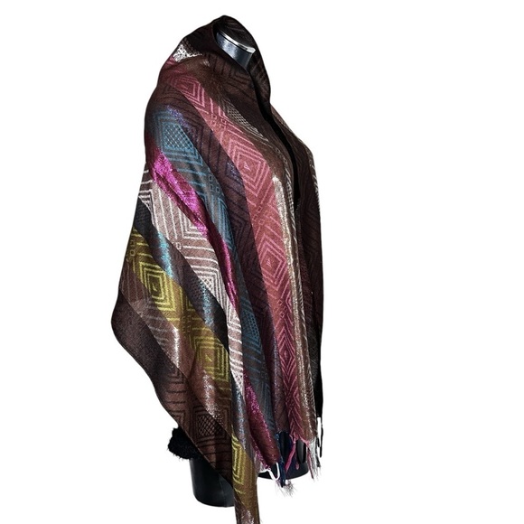 Multi-colored Metallic Scarf Shawl Wrap With Fringe - Picture 7 of 16